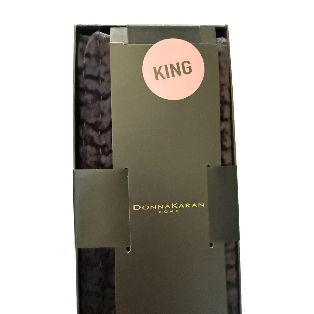 Donna Karan King Quilted Pillow Sham Black Velvet Hand Stitched 20x36